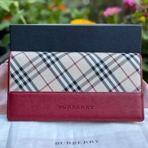 Burberry Check Canvas & Leather Continental Wallet – Red Trim